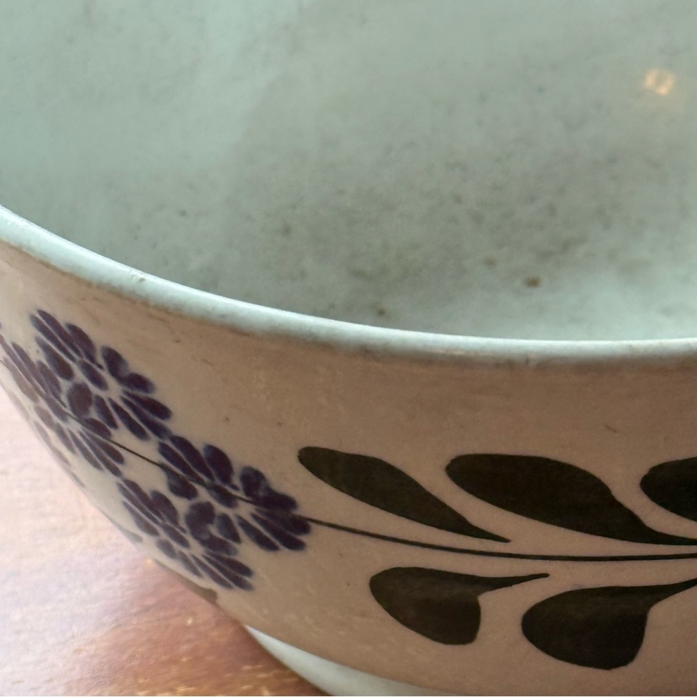 Beautiful Antique Hand Painted Floral Spongeware Bowl Made In England Late 1800s - Picture 7 of 14
